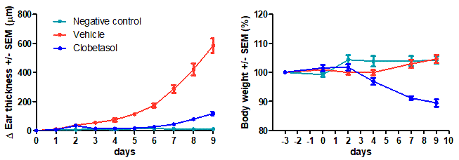 Ear thickness and body weight graphs